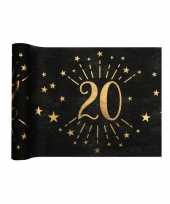 1x zwarte tafellopers 20 jaar verjaardag 500 cm op rol feestversiering