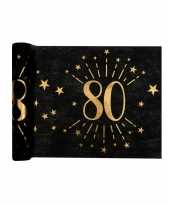 1x zwarte tafellopers 80 jaar verjaardag 500 cm op rol feestversiering