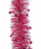 2x fuchsia roze kerstversiering folie slinger met ster 270 cm