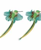 2x groene kolibrie vogels versiering 15 cm op clip