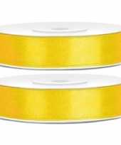 2x hobby versiering gele satijnen sierlinten 1 2 cm 12 mm x 25 meter