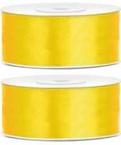 2x hobby versiering gele satijnen sierlinten 2 5 cm 25 mm x 25 meter