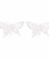 2x kerst versiering vlinders wit 15 x 11 cm