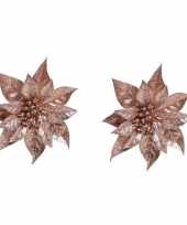 2x kerstboomversiering bloem op clip oud roze kerstster 18 cm