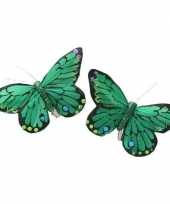 2x kerstboomversiering groene gekleurde vlinders op clip 9 x 11