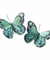2x kerstboomversiering mintgroene groene vlinders op clip 9 x 11