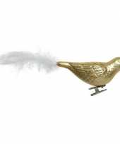 2x kerstboomversiering vogel op clip goud 25 cm
