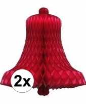 2x kerstklokken kerst versiering van papier rood
