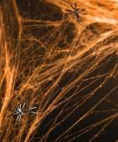 2x oranje spinnenweb versiering met 2 spinnen