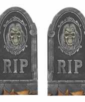 2x rip kerkhof grafstenen met schedel 65 cm halloween versiering