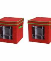 2x rode kerstversiering opbergboxen voor 48 kerstballen