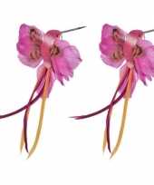 2x roze kolibrie vogels versiering 15 cm op clip