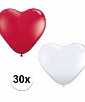 30x bruiloft ballonnen wit rood hartjes versiering