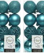 32x turkooise blauwe kerstballen 6 cm glanzende matte glitter kunststof plastic kerstversiering