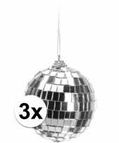 3x kerstboom versiering discoballen zilver 8 cm