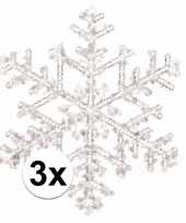 3x kerstboom versiering sneeuwvlok hangers 18 cm transparant