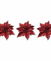3x kerstboomversiering bloem op clip rode kerstster 18 cm 10170289