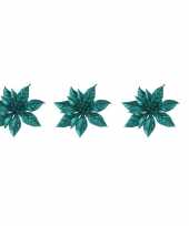 3x kerstboomversiering op clip emerald groene bloem 15 cm
