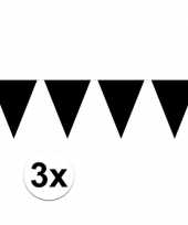 3x mini vlaggenlijn slinger verjaardag versiering zwart