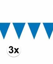 3x mini vlaggenlijn slinger versiering blauw