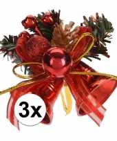 3x rode kerstklokjes kerststukjes versierings 8 cm