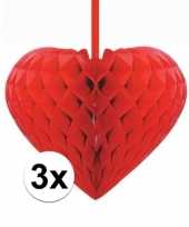 3x rode versiering hartjes versiering 15 cm