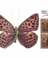 3x versiering vlinders op clip rood bruin goud 10 cm