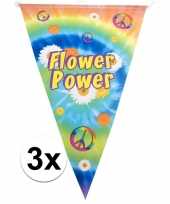 3x vlaggenlijnen flower power hippie feest versiering 5 meter