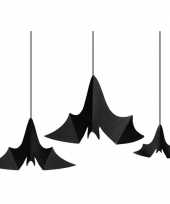 3x zwarte vleermuizen hangversierings van papier