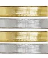 4x hobby versiering metallic zilver en gouden sierlinten met glitters 9 mm x 25 meter
