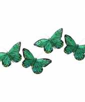 4x kerstboomversiering groene gekleurde vlinders op clip 9 x 11