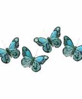 4x kerstboomversiering mintgroene blauwe vlinders op clip 9 x 11