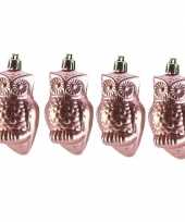 4x kersthangers figuurtjes uil roze 9 cm kerstversiering