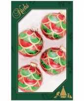 4x luxe rood groene glazen kerstballen 7 cm kerstboomversiering