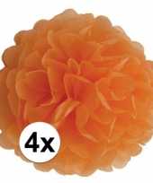 4x oranje pompom versiering 35 cm