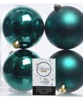 4x smaragd groene kerstversiering kerstballen kunststof 10 cm