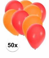 50x ballonnen 27 cm rood oranje versiering