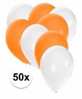 50x ballonnen 27 cm wit oranje versiering