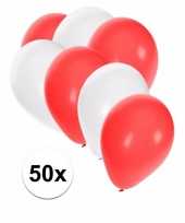 50x ballonnen 27 cm wit rode versiering