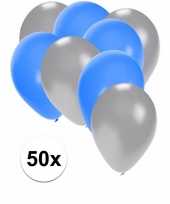 50x ballonnen 27 cm zilver blauwe versiering