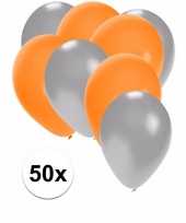 50x ballonnen 27 cm zilver oranje versiering