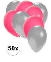 50x ballonnen 27 cm zilver roze versiering