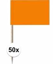 50x cocktailprikkers oranje 8 cm vlaggetje versiering