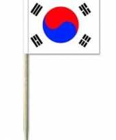 50x cocktailprikkers zuid korea 8 cm vlaggetje landen versiering
