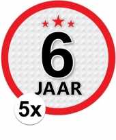 5x 6 jaar leeftijd stickers rond 15 cm verjaardag versiering