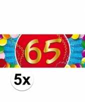 5x 65 jaar leeftijd stickers 19 x 6 cm verjaardag versiering