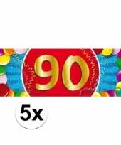 5x 90 jaar leeftijd stickers 19 x 6 cm verjaardag versiering