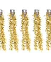 5x gouden kerstversiering folieslingers met sterretjes 180 cm