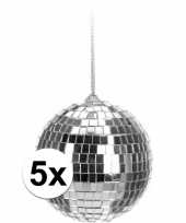 5x kerstboom versiering discoballen zilver 6 cm