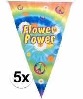 5x vlaggenlijnen flower power hippie feest versiering 5 meter